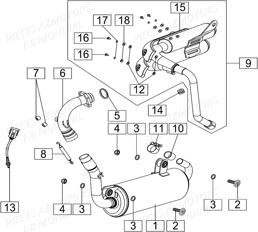 Echappement FB MONDIAL Pieces HPS 125 ABS E4 FB Mondial Origine