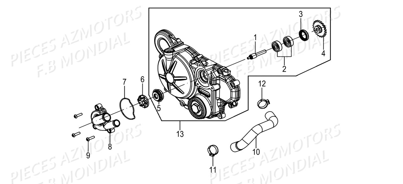 POMPE A EAU COUVRE CARTER DROIT FB MONDIAL HPS 125 ABS