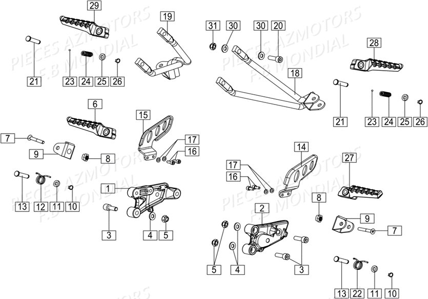 Repose Pieds FB MONDIAL Pieces HPS 125 ABS E4 FB Mondial Origine