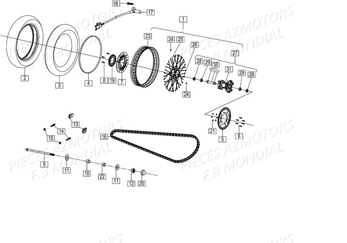 ROUE_ARRIERE FB MONDIAL Pieces HPS 125 ABS EU4 FB Mondial Origine