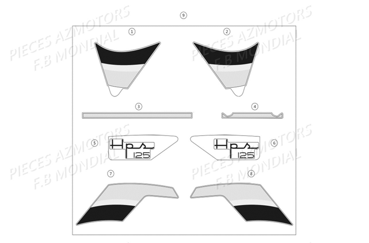 Stickers FB MONDIAL Pieces HPS 125 ABS E4 FB Mondial Origine