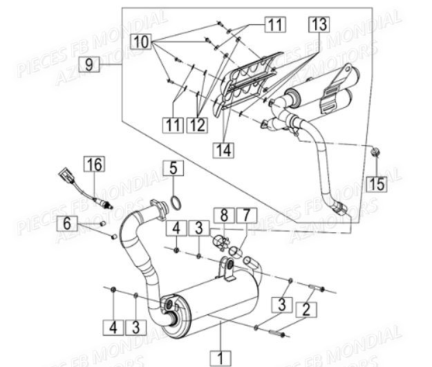 ECHAPPEMENT FB MONDIAL Pieces HPS 125 ABS EU5 FB Mondial Origine