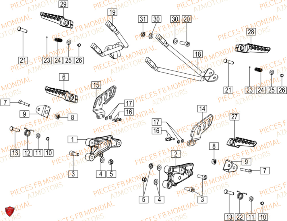Reposes Pieds FB MONDIAL Pieces HPS 125 ABS E5 (M1-M4)