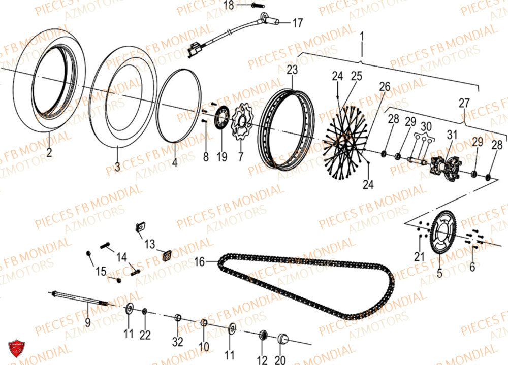Roue Arriere FB MONDIAL Pieces HPS 125 ABS E5 (M1-M4)