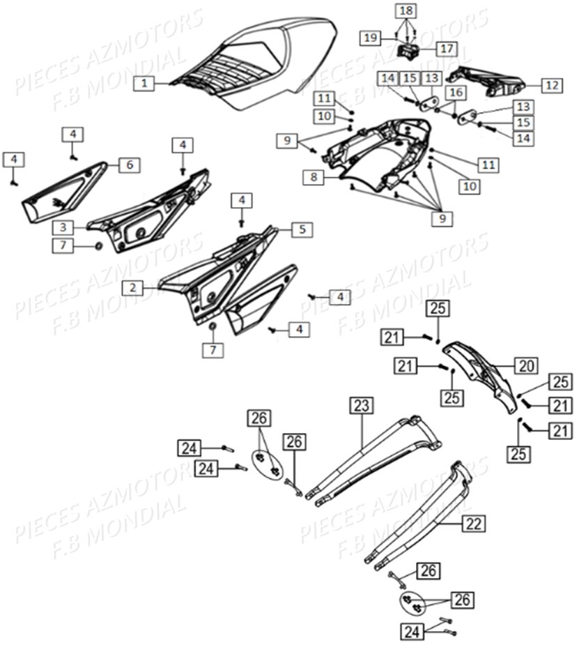CARENAGES_ARRIERE_SELLE FB MONDIAL Pieces HPS 125 CBS E4 FB Mondial Origine