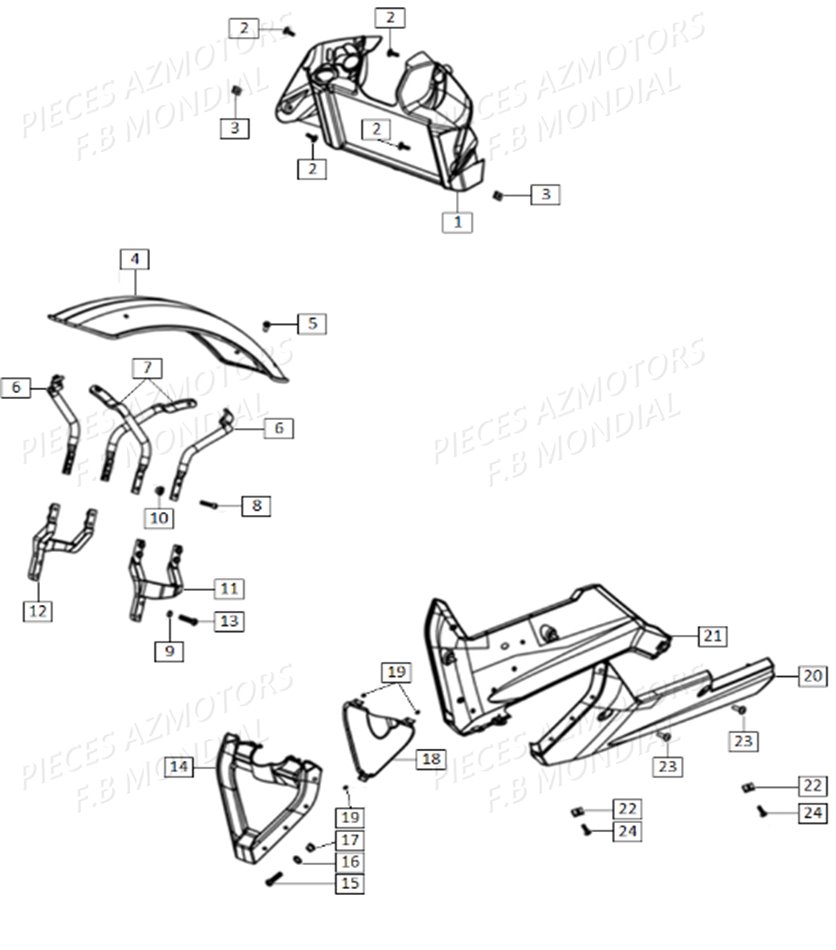 Carenages Avant Garde Boue FB MONDIAL Pieces HPS_125 CBS E4 FB Mondial Origine