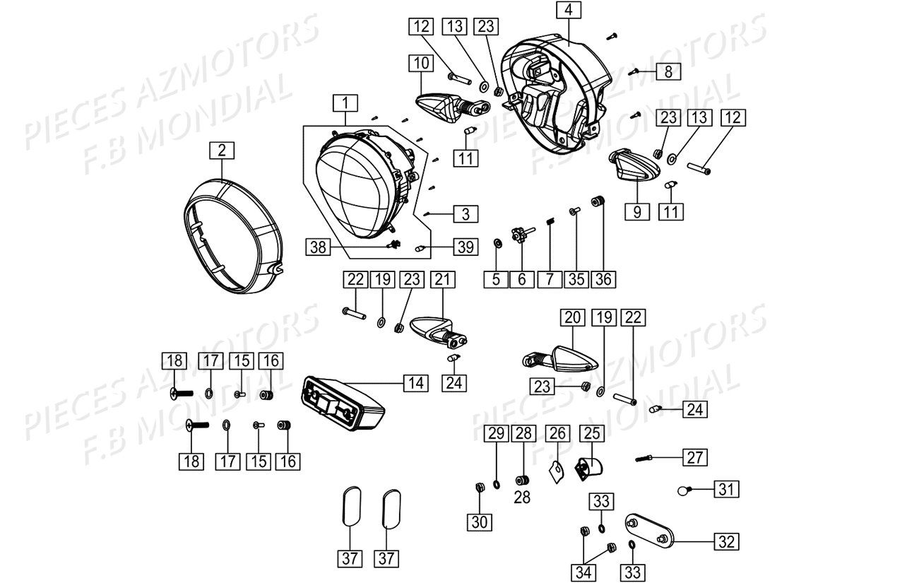 Phare Clignotants Feux FB MONDIAL Pieces HPS_125 CBS E4 FB Mondial Origine