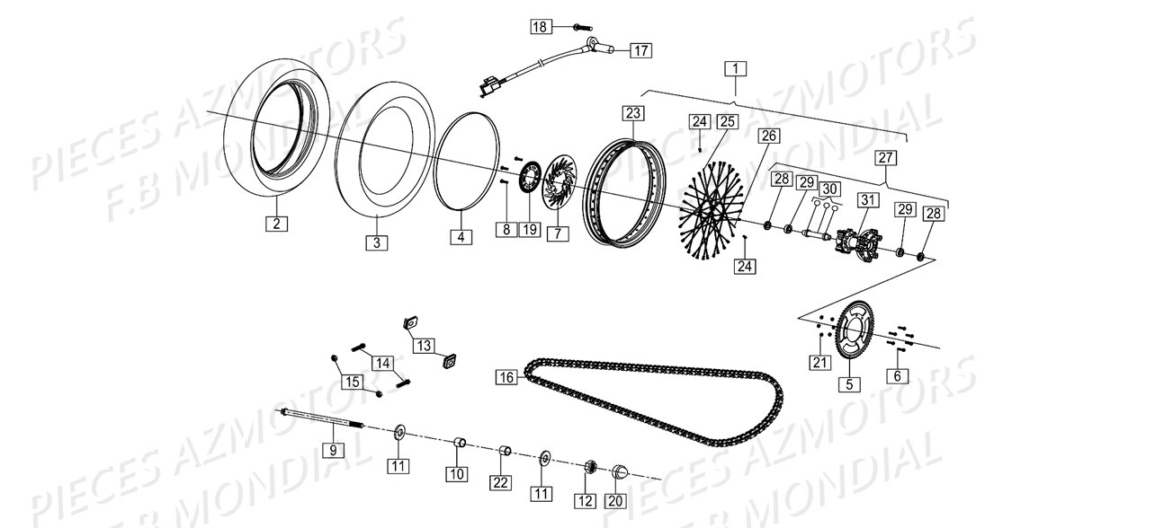 Roue Arriere FB MONDIAL Pieces HPS_125 CBS E4 FB Mondial Origine