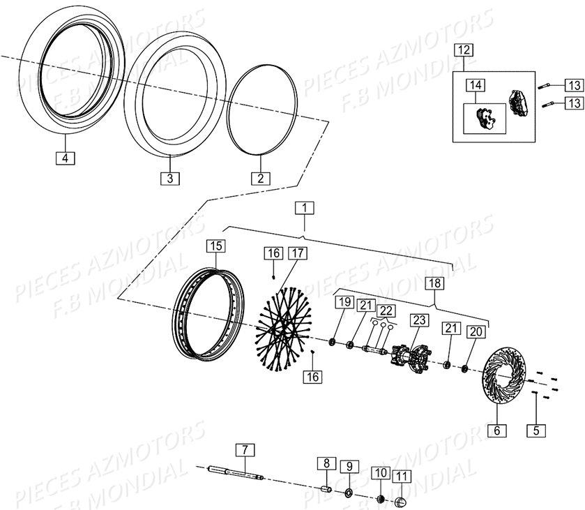 ROUE_AVANT FB MONDIAL Pieces HPS 125 CBS E4 FB Mondial Origine