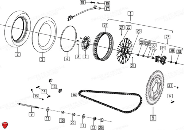 ROUE_ARRIERE FB MONDIAL Pieces HPS 125 LIMITED EDITION E4 FB Mondial Origine