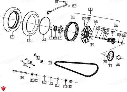 ROUE-ARRIERE FB MONDIAL Pieces HPS 125 UBBIALI EU5 FB Mondial Origine