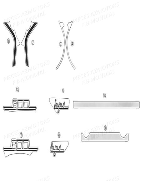 Autocollants FB MONDIAL Pieces HPS 300 ABS EU4 Mondial Origine