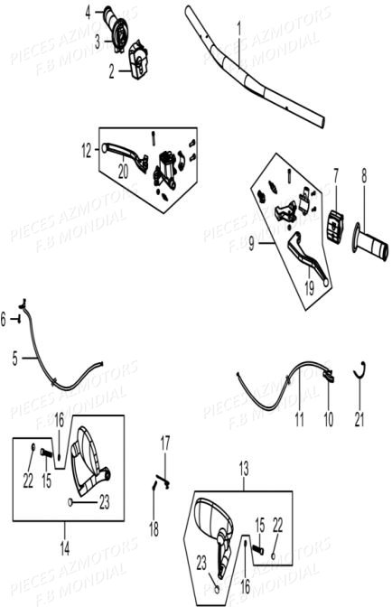 GUIDON_RETROVISEURS_LEVIERS FB MONDIAL Pieces HPS 300 ABS EU4 Mondial Origine