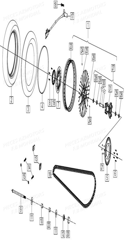 ROUE_ARRIERE FB MONDIAL Pieces HPS 300 ABS EU4 Mondial Origine