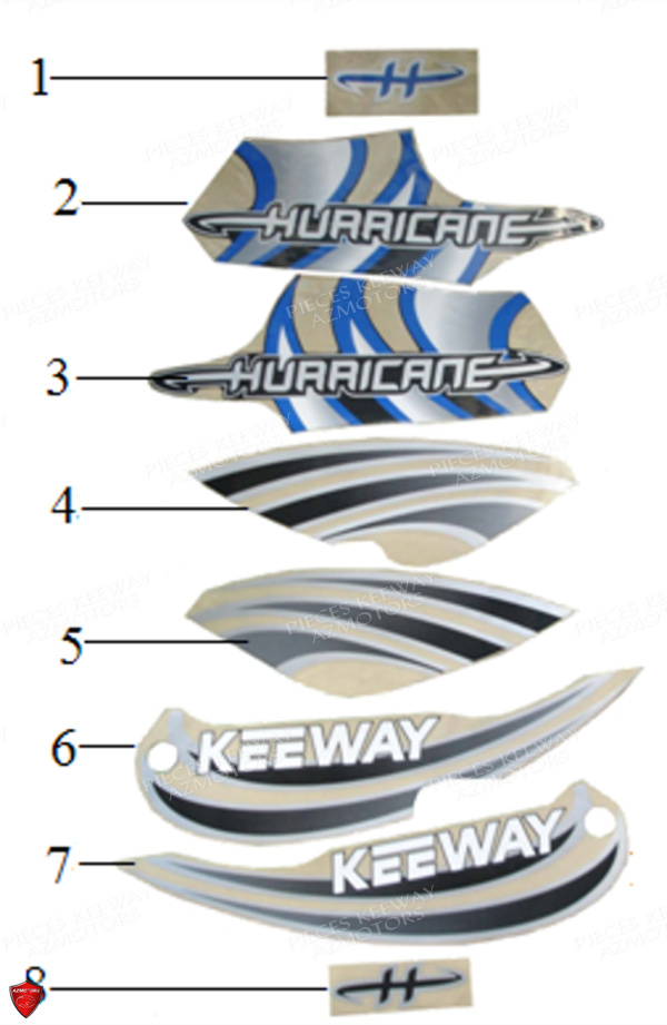 Stickers Pour Hurricane Noir Bleu KEEWAY Pieces KEEWAY HURRICANE 50 4T 137QMB (Avant 2011)