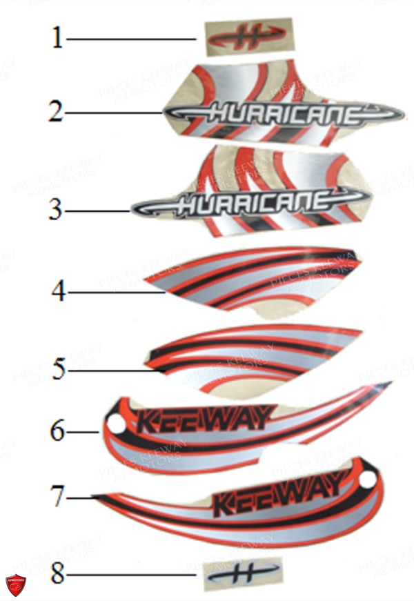 Stickers Pour Hurricane Noir KEEWAY Pieces KEEWAY HURRICANE 50 4T 137QMB-3 (2012)