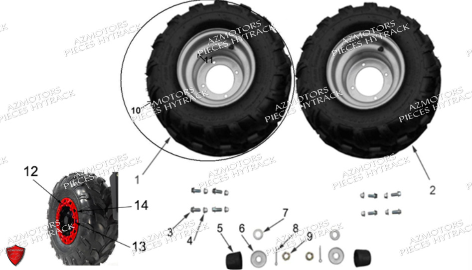 Roues Arriere No Serie L08ag.a7.... HYTRACK Pieces Origine Quad HY110_ST