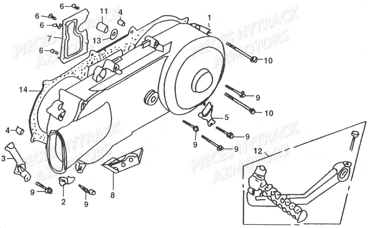 CACHE_CARTER_MOTEUR_GAUCHE HYTRACK Pieces Origine Quad HY 125SX piece en stock origine quad hytrack bougie batterie courroie galets carenage ampoule alternateur alimentation electrique cable de freins carburateur carrosserie avant carrosserie arriere carter moteur droit chassis roue plaquettes de frein colonne de direction culasse cylindre piston embiellage direction avant selle echappement filtre a air marche pied poignees suspension variateur transmission kit chaine enfant