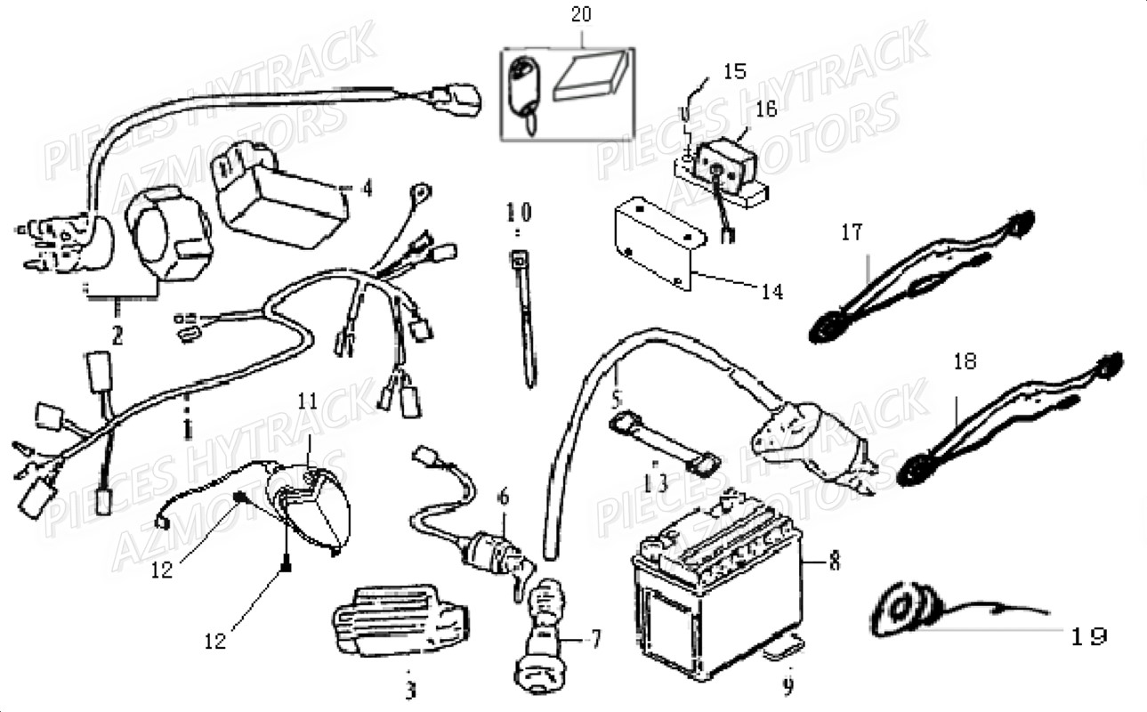 COMPOSANTS_ELECTRIQUES HYTRACK Pieces Origine Quad HY 125SX piece en stock origine quad hytrack bougie batterie courroie galets carenage ampoule alternateur alimentation electrique cable de freins carburateur carrosserie avant carrosserie arriere carter moteur droit chassis roue plaquettes de frein colonne de direction culasse cylindre piston embiellage direction avant selle echappement filtre a air marche pied poignees suspension variateur transmission kit chaine enfant