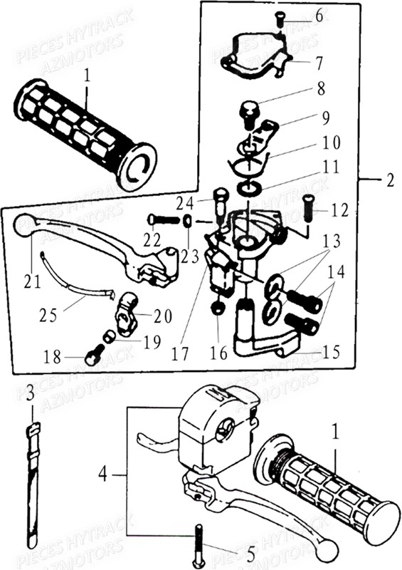 POIGNEES HYTRACK Pieces Origine Quad HY 125SX piece en stock origine quad hytrack bougie batterie courroie galets carenage ampoule alternateur alimentation electrique cable de freins carburateur carrosserie avant carrosserie arriere carter moteur droit chassis roue plaquettes de frein colonne de direction culasse cylindre piston embiellage direction avant selle echappement filtre a air marche pied poignees suspension variateur transmission kit chaine enfant