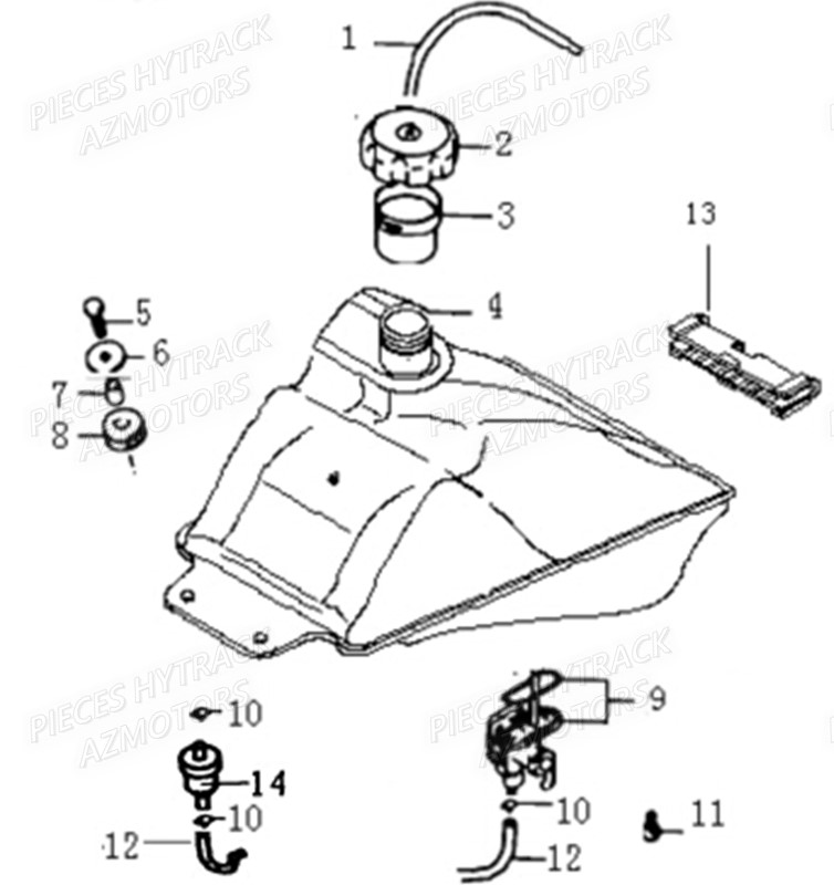 RESERVOIR HYTRACK Pieces Origine Quad HY 125SX piece en stock origine quad hytrack bougie batterie courroie galets carenage ampoule alternateur alimentation electrique cable de freins carburateur carrosserie avant carrosserie arriere carter moteur droit chassis roue plaquettes de frein colonne de direction culasse cylindre piston embiellage direction avant selle echappement filtre a air marche pied poignees suspension variateur transmission kit chaine enfant