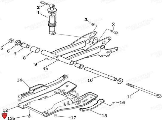 ENSEMBLE_BRAS_OSCILLANT_ARRIERE HYTRACK Pieces Origine Quad HY170 ST