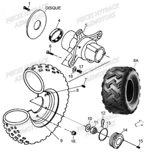 Roue Avant 4x4 AZMOTORS Pièces Quad HY310