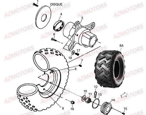 Roues Avant 4x4 AZMOTORS Pièces Quad HY320 4x2/4x4