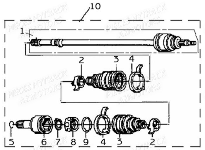 Cardan Arriere AZMOTORS Pièces Quad HY410S Carbu 4x2/4x4