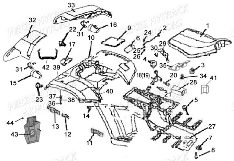 Carrosserie Arriere AZMOTORS Pièces Quad HY410S Carbu 4x2/4x4