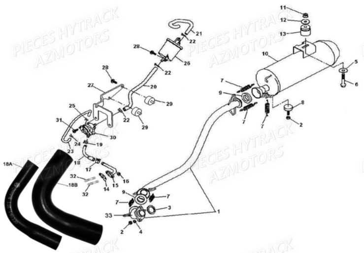 ECHAPPEMENT HYTRACK Pièces Pièces Quad HY410S Carbu 4x2/4x4