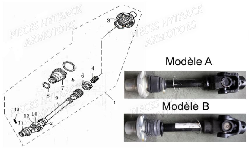 Ensemble Cardan Arriere HYTRACK Pièces Quad HY410S Carbu 4x2/4x4
