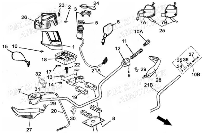 Guidon AZMOTORS Pièces Quad HY410S Carbu 4x2/4x4