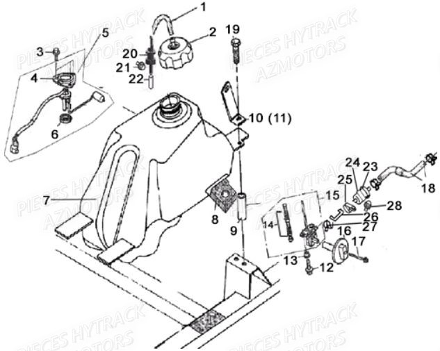Reservoir AZMOTORS Pièces Quad HY410S Carbu 4x2/4x4