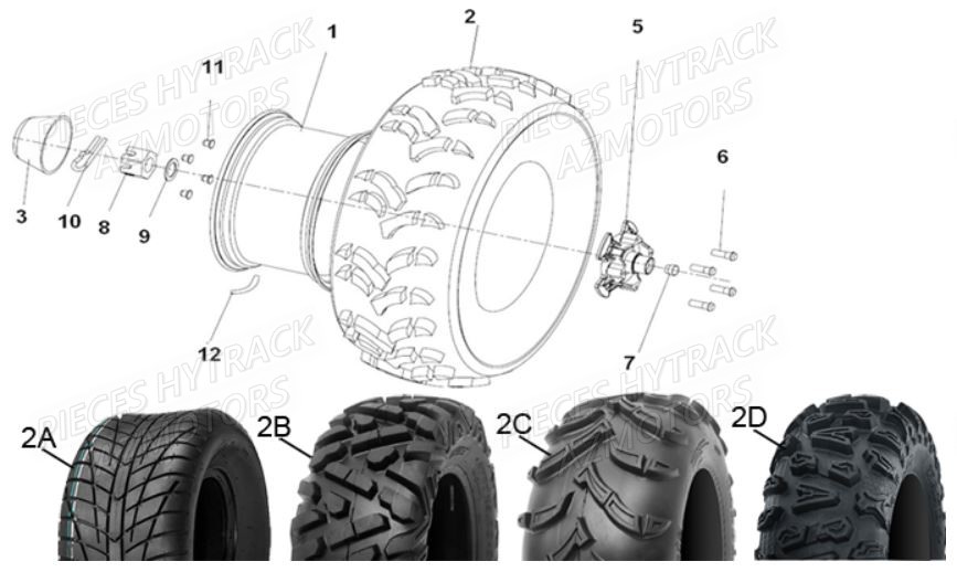 Roues Arriere AZMOTORS Pièces Quad HY410S Carbu 4x2/4x4