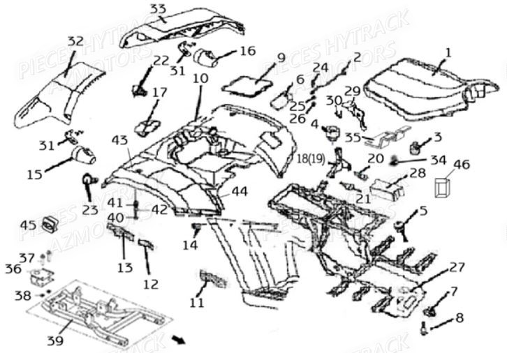 Carrosserie Arriere HYTRACK Pièces Quad HY420 4x2 / 4x4