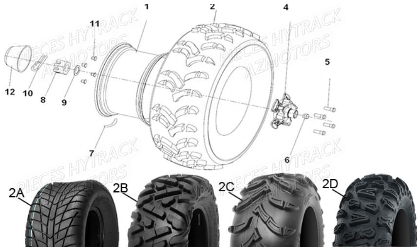 Roues Avant AZMOTORS Pièces Quad HY420 4x2 / 4x4