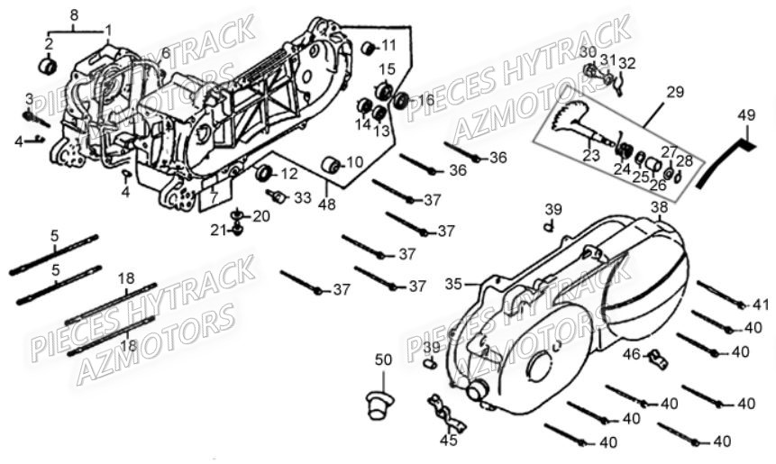 CARTER_BAS_MOTEUR HYTRACK Pieces HY 50 Avant-Juin-2006-piece-en-stock-origine-quad-hytrack-bougie-batterie-courroie-galets-carenage-ampoule-alternateur-alimentation-electrique-cable-de-freins-carburateur-carrosserie-avant-carrosserie-arriere-carter-moteur-droit-chassis-roue-plaquettes-de-frein-colonne-de-direction-culasse-cylindre-piston-embiellage-direction-avant-selle-echappement-filtre-a-air-marche-pied-poignees-suspension-variateur-transmission-kitchaine-enfant