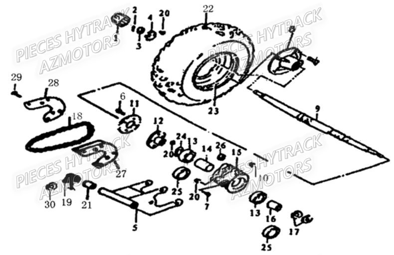 TRAIN_ARRIERE HYTRACK Pieces HY 50 Avant-Juin-2006-piece-en-stock-origine-quad-hytrack-bougie-batterie-courroie-galets-carenage-ampoule-alternateur-alimentation-electrique-cable-de-freins-carburateur-carrosserie-avant-carrosserie-arriere-carter-moteur-droit-chassis-roue-plaquettes-de-frein-colonne-de-direction-culasse-cylindre-piston-embiellage-direction-avant-selle-echappement-filtre-a-air-marche-pied-poignees-suspension-variateur-transmission-kitchaine-enfant