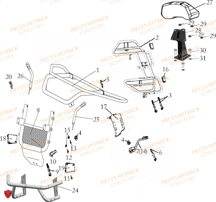 Pare Chocs Et Porte Bagages AZMOTORS Pieces Quad HY510S Carbu 4x4