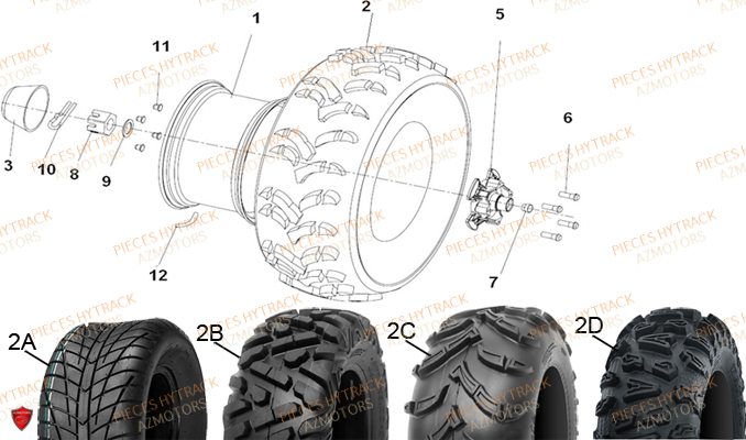 Roues Arriere AZMOTORS Pieces Quad HY510S Carbu 4x4