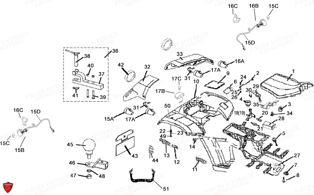 Carrosserie Arriere Selle Deco HYTRACK Pieces Quad HY500T EPS T3
