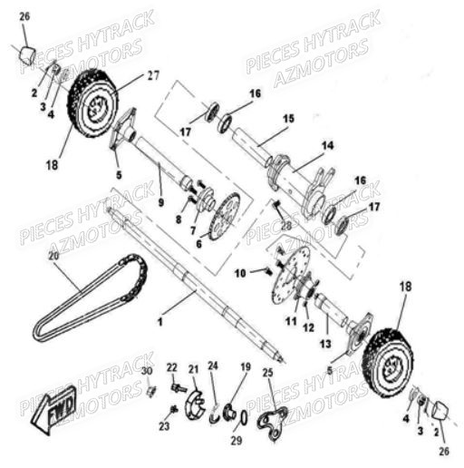 Roues Arriere AZMOTORS Pieces Origine Quad HY_50H