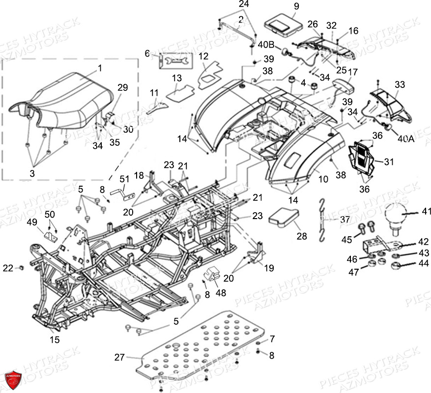 Carrosserie Arriere Chassis Selle Deco HYTRACK Pièces Quad HY570IS