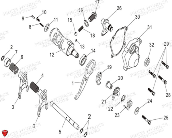 ENSEMBLE_BARILLET_FOURCHETTE HYTRACK Pièces Quad HY570 STL EPS