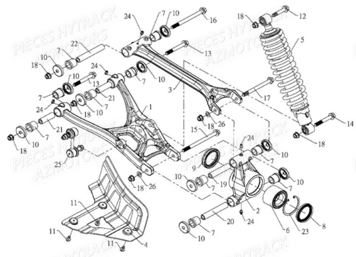 Suspension Arriere Gauche HYTRACK Pièces Quad HY700-Av2010 