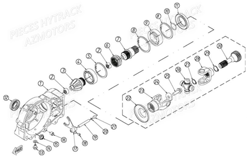 Pont Avant Detaille 2 HYTRACK Pièces Quad HY810S 4x4 EPS