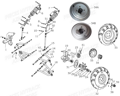 Suspensions Avant HYTRACK Pièces Quad HY890 n° Serie x0188 à x0430