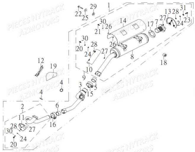 Echappement HYTRACK Pieces Quad HY910IS 4x4 EPS E 2014