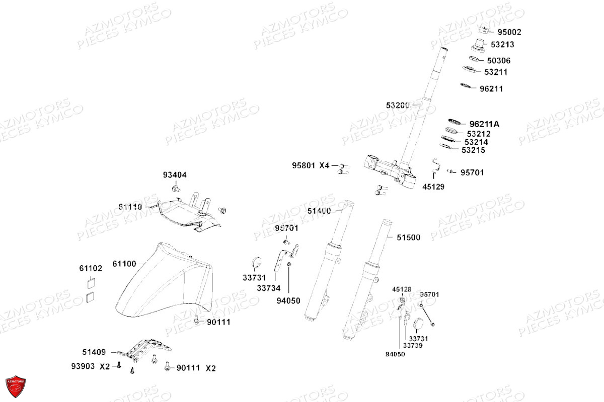 Fourche Garde Boue Avant KYMCO Pièces I-ONE (EB15CF)